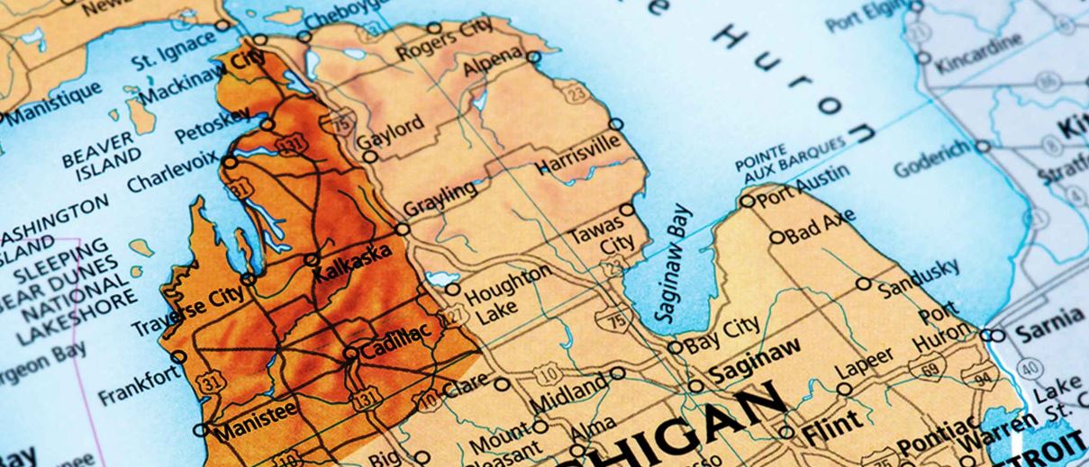 Map of Northern Michigan at an Angle